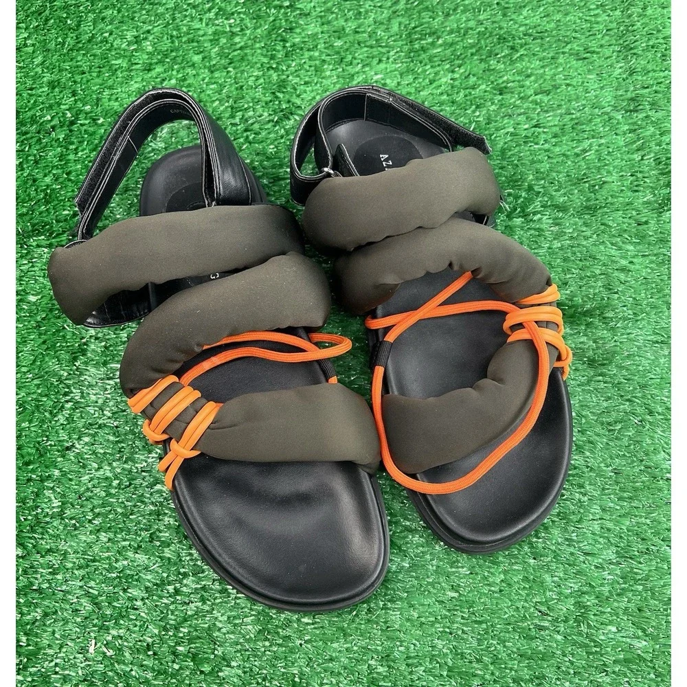 Azalea Wang Olive and Orange Padded Strap Sandals